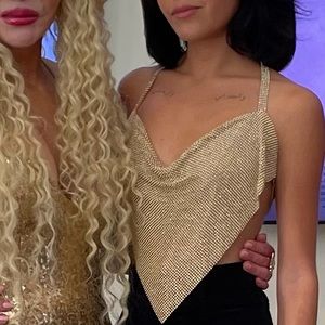 Gold diamond halter chain top